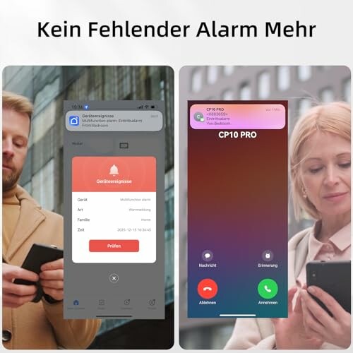 Mann und Frau verwenden Smartphone-App für Alarmerinnerungen