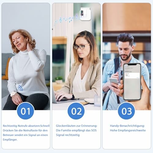 Abfolge von Notrufbenachrichtigungen mit drei Personen