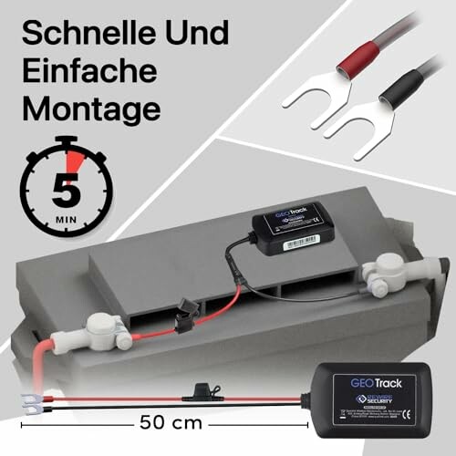 Einfache Montage eines GEOTrack-Geräts auf einer Batterie.