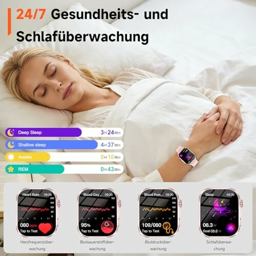 Frau mit Smartwatch überwacht Schlaf und Gesundheit