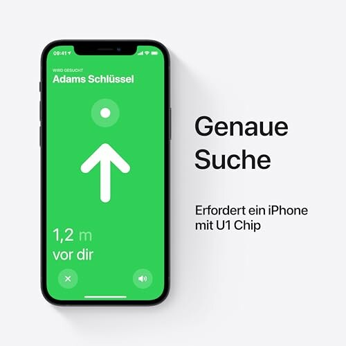iPhone zeigt Richtungspfeil und Entfernung an.