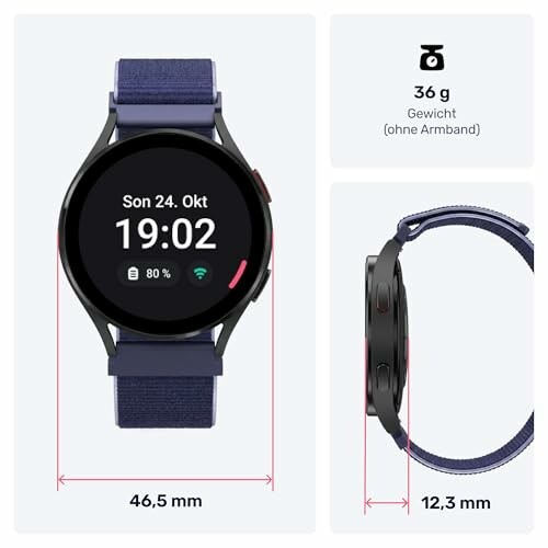 Smartwatch mit Abmessungen und Gewicht