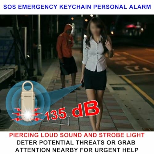 Frau mit Taschenalarm auf nächtlicher Straße