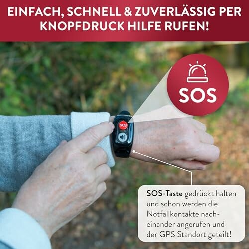 Person drückt SOS-Taste auf einer Smartwatch.