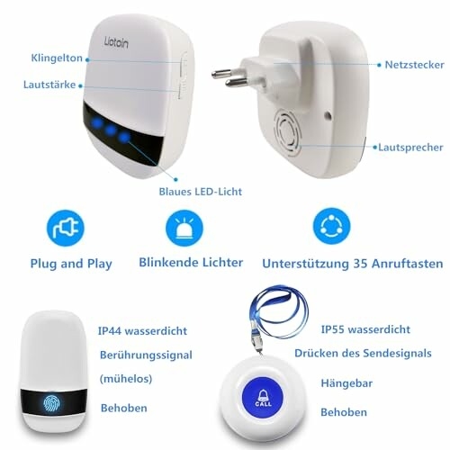 Drahtloses Türklingelsystem mit Sender und Empfänger, wasserdicht.